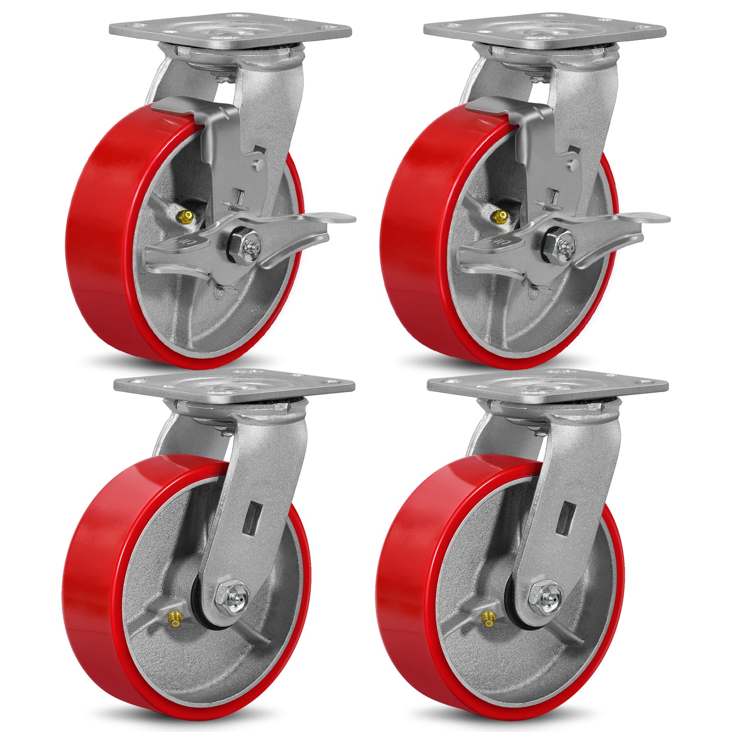 Mold on Polyurethane Cast Iron Core Wheel Heavy Duty Caster Red