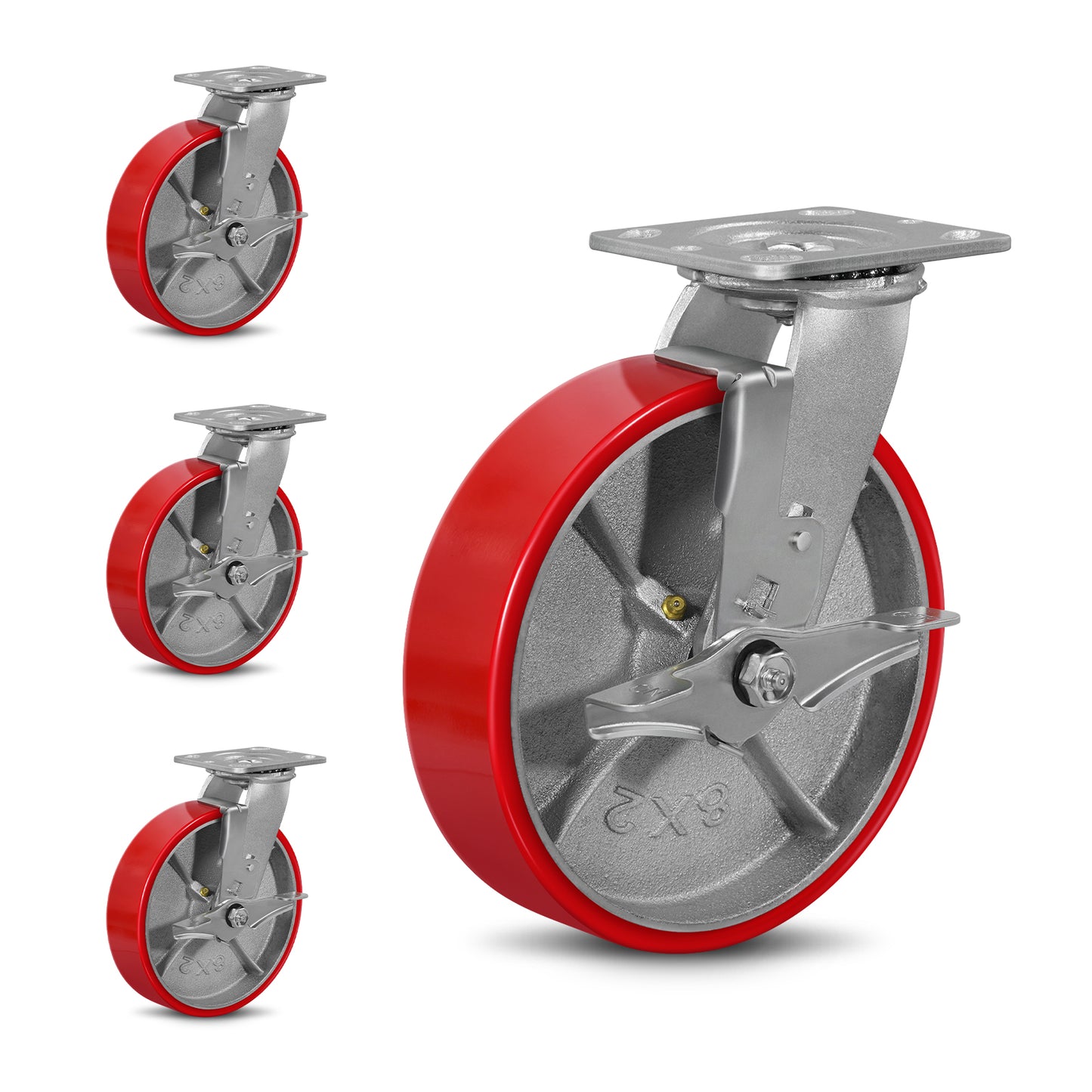 Mold on Polyurethane Cast Iron Core Wheel Heavy Duty Caster Red