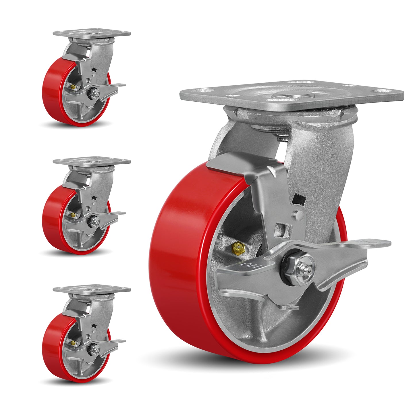 Mold on Polyurethane Cast Iron Core Wheel Heavy Duty Caster Red