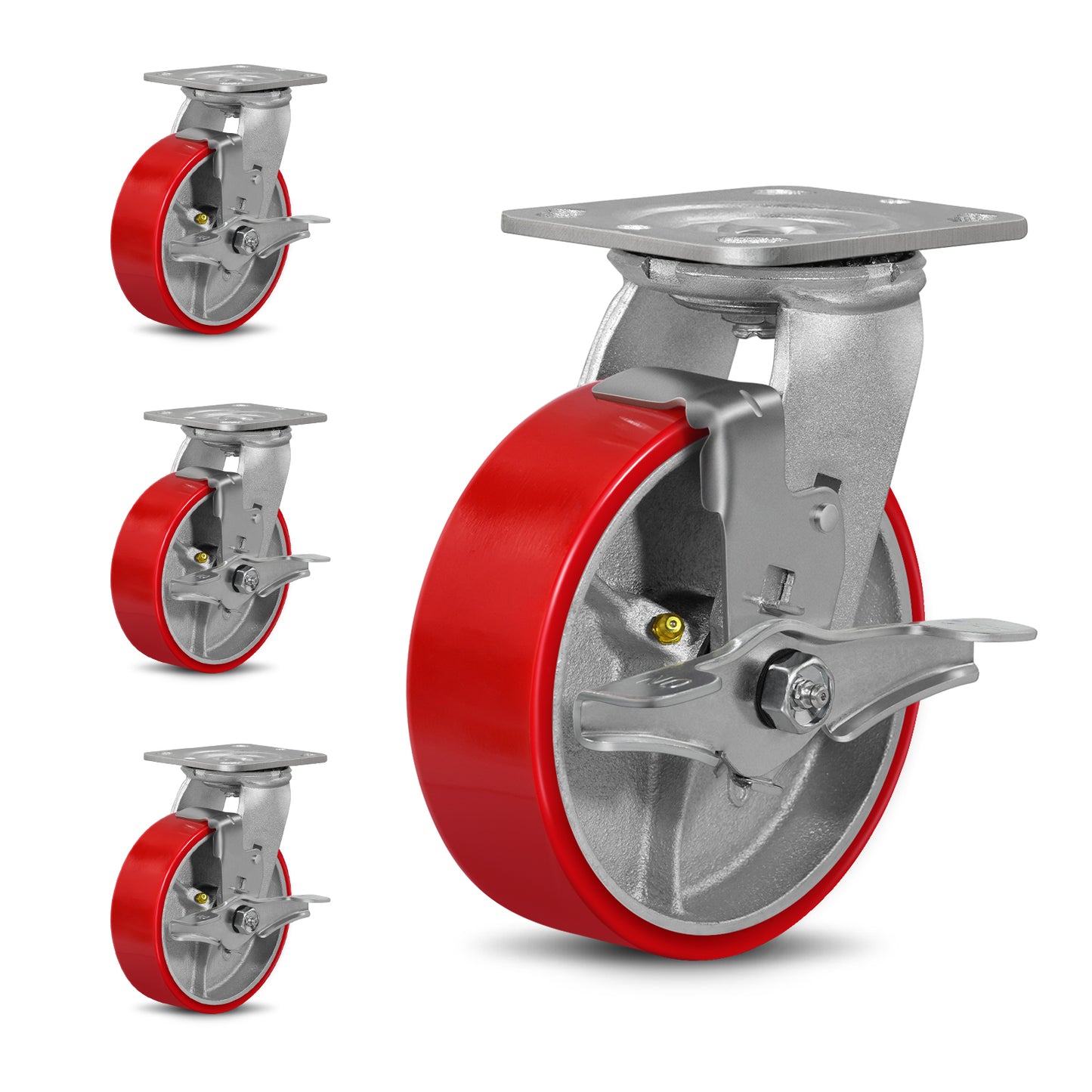 Mold on Polyurethane Cast Iron Core Wheel Heavy Duty Caster Red