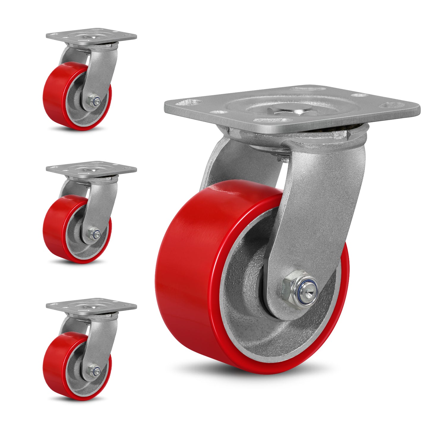 Mold on Polyurethane Cast Iron Core Wheel Heavy Duty Caster Red