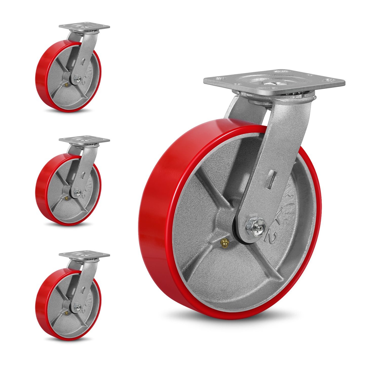 Mold on Polyurethane Cast Iron Core Wheel Heavy Duty Caster Red