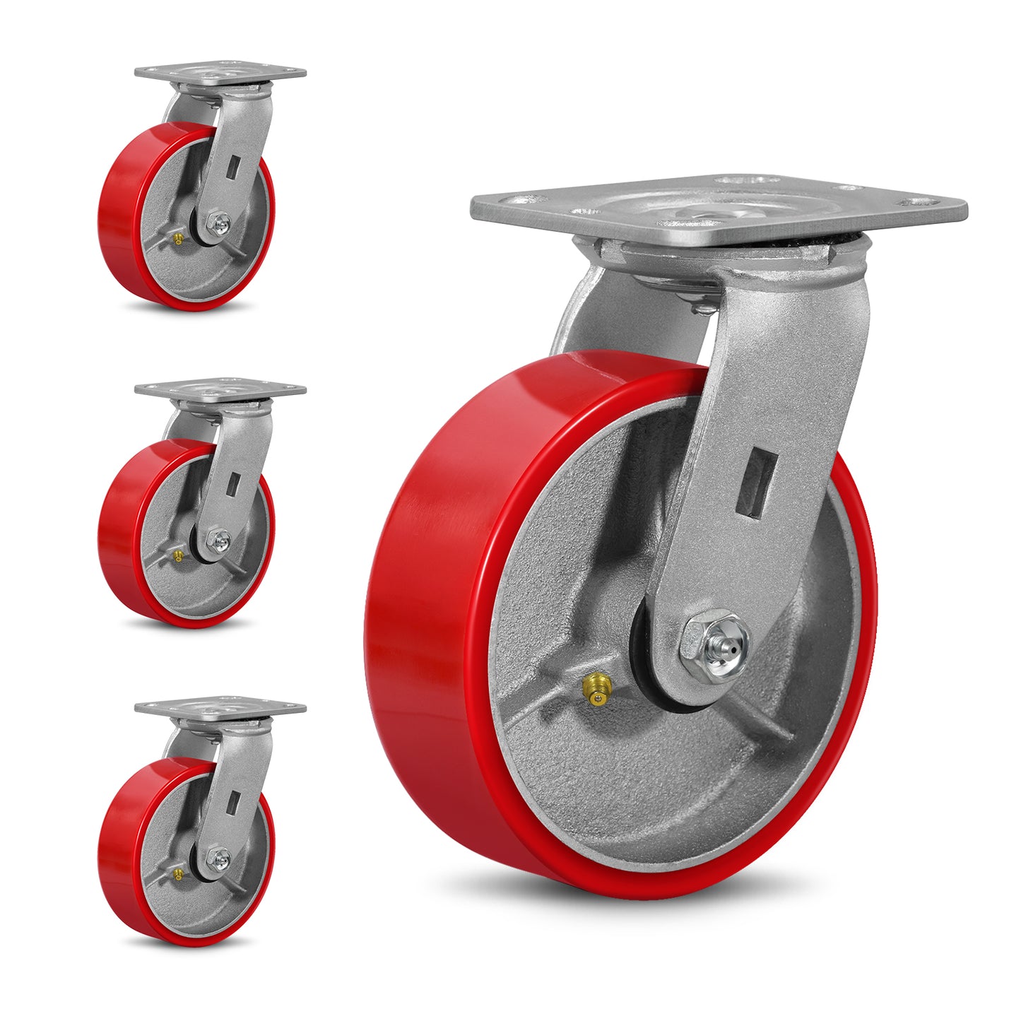 Mold on Polyurethane Cast Iron Core Wheel Heavy Duty Caster Red