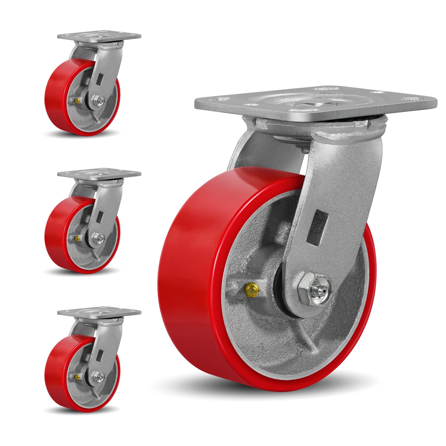 Mold on Polyurethane Cast Iron Core Wheel Heavy Duty Caster Red
