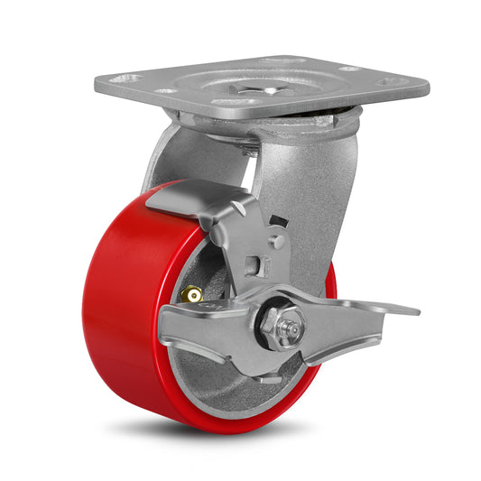 Mold on Polyurethane Cast Iron Core Wheel Heavy Duty Caster Red