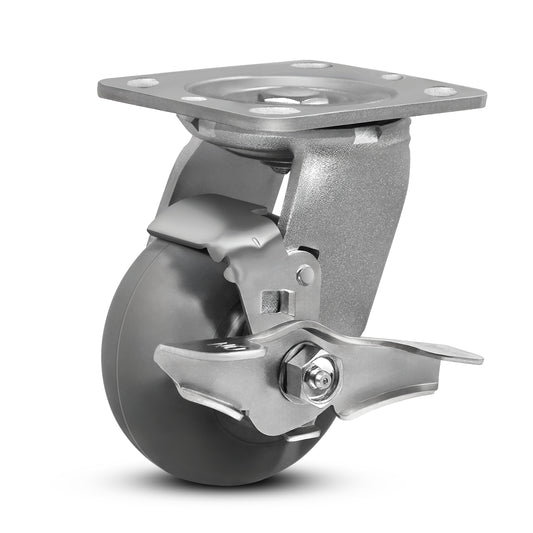 Crowned Thermoplastic Rubber Caster Wheels,2000lbs Capacity Set of 4,Industrial casters for Drywall/Sheetrock Carts & Dollies, 2 Brake & 2 Rigid