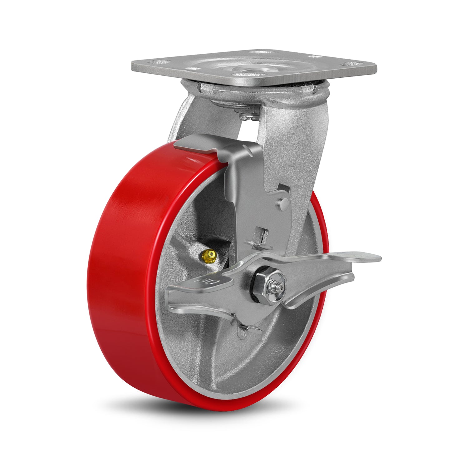 Mold on Polyurethane Cast Iron Core Wheel Heavy Duty Caster Red