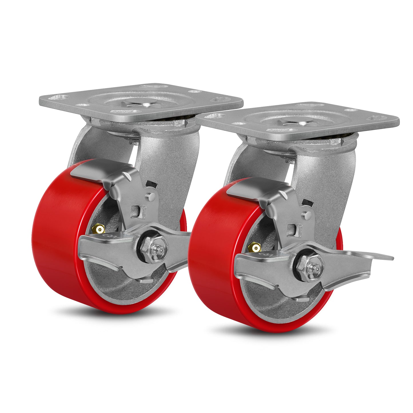 Mold on Polyurethane Cast Iron Core Wheel Heavy Duty Caster Red