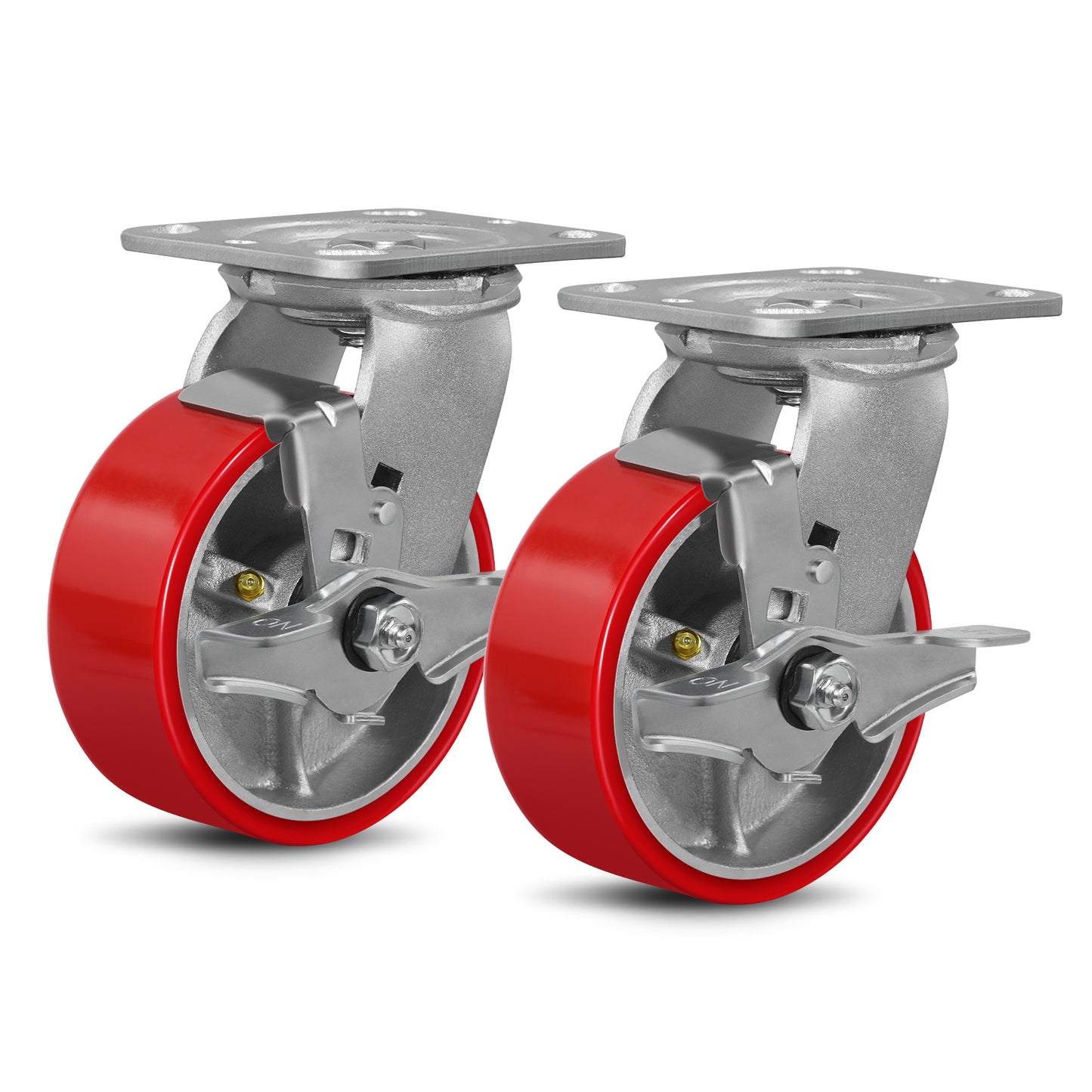 Mold on Polyurethane Cast Iron Core Wheel Heavy Duty Caster Red