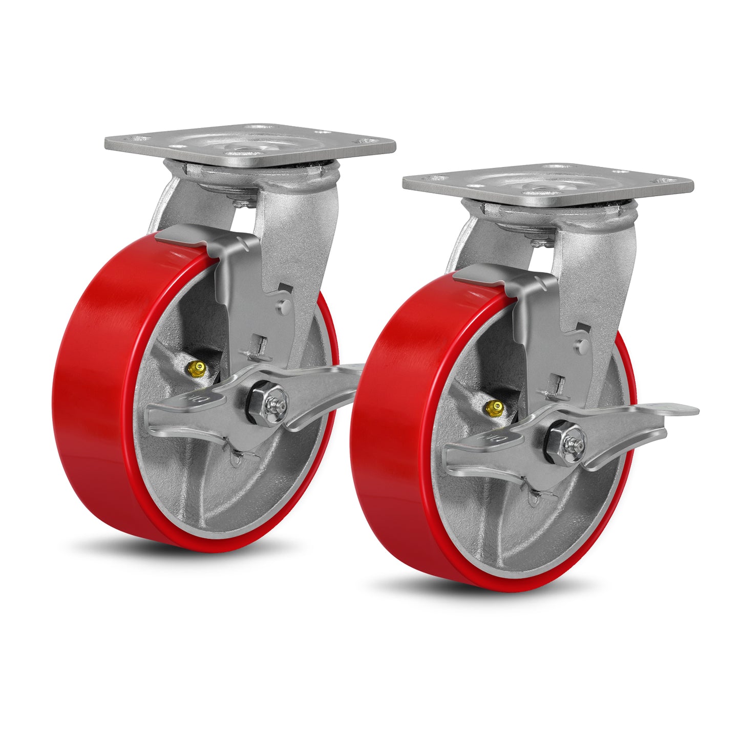 Mold on Polyurethane Cast Iron Core Wheel Heavy Duty Caster Red