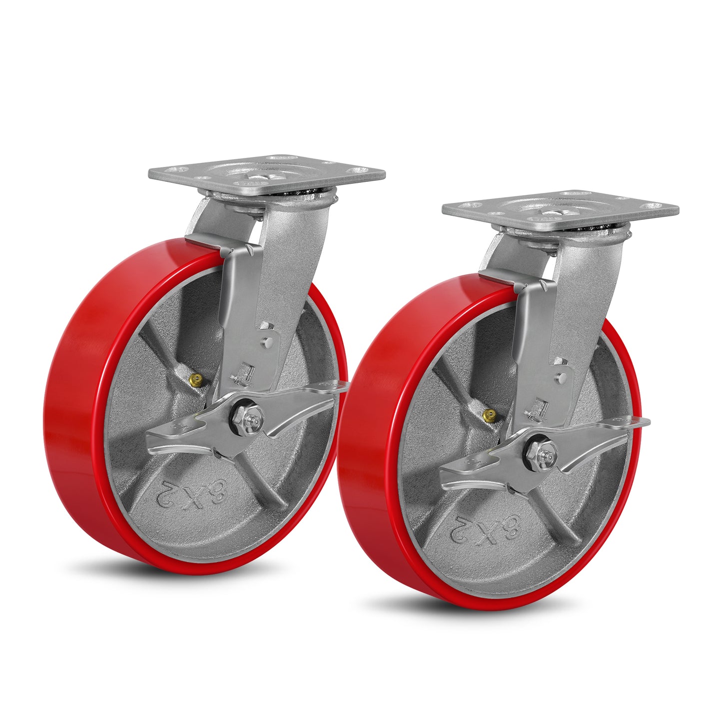 Mold on Polyurethane Cast Iron Core Wheel Heavy Duty Caster Red