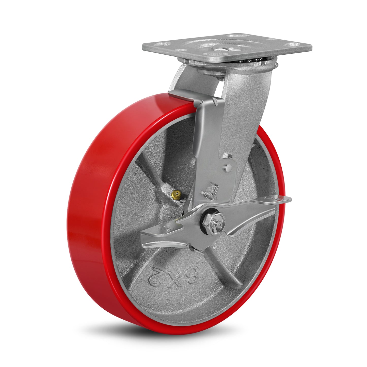 Mold on Polyurethane Cast Iron Core Wheel Heavy Duty Caster Red