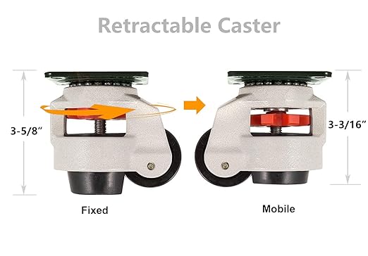 Retractable Leveling Machine Casters - Heavy Duty Machine Retractable Casters- 4 Pack, Loading Capacity 2400 Lbs (2 INCH)