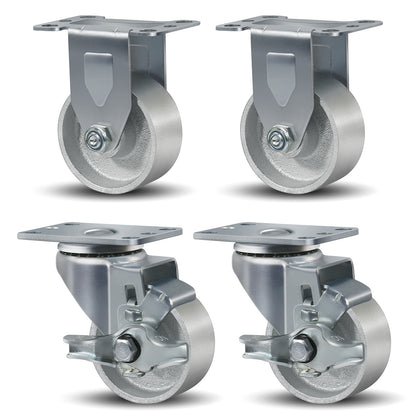 3-5" Caster Wheels Heavy Duty ，Swivel Casters Set of 4, Industrial Plate Casters, Semi Steel Cast Iron Wheels for Furniture,Workbench