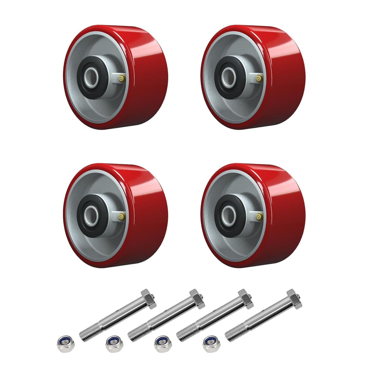 Polyurethane on Steel Wheel, 1/2" Bore - 800 lbs Capacity per Wheel, Heavy Duty Caster Wheel for Industrial/Commercial