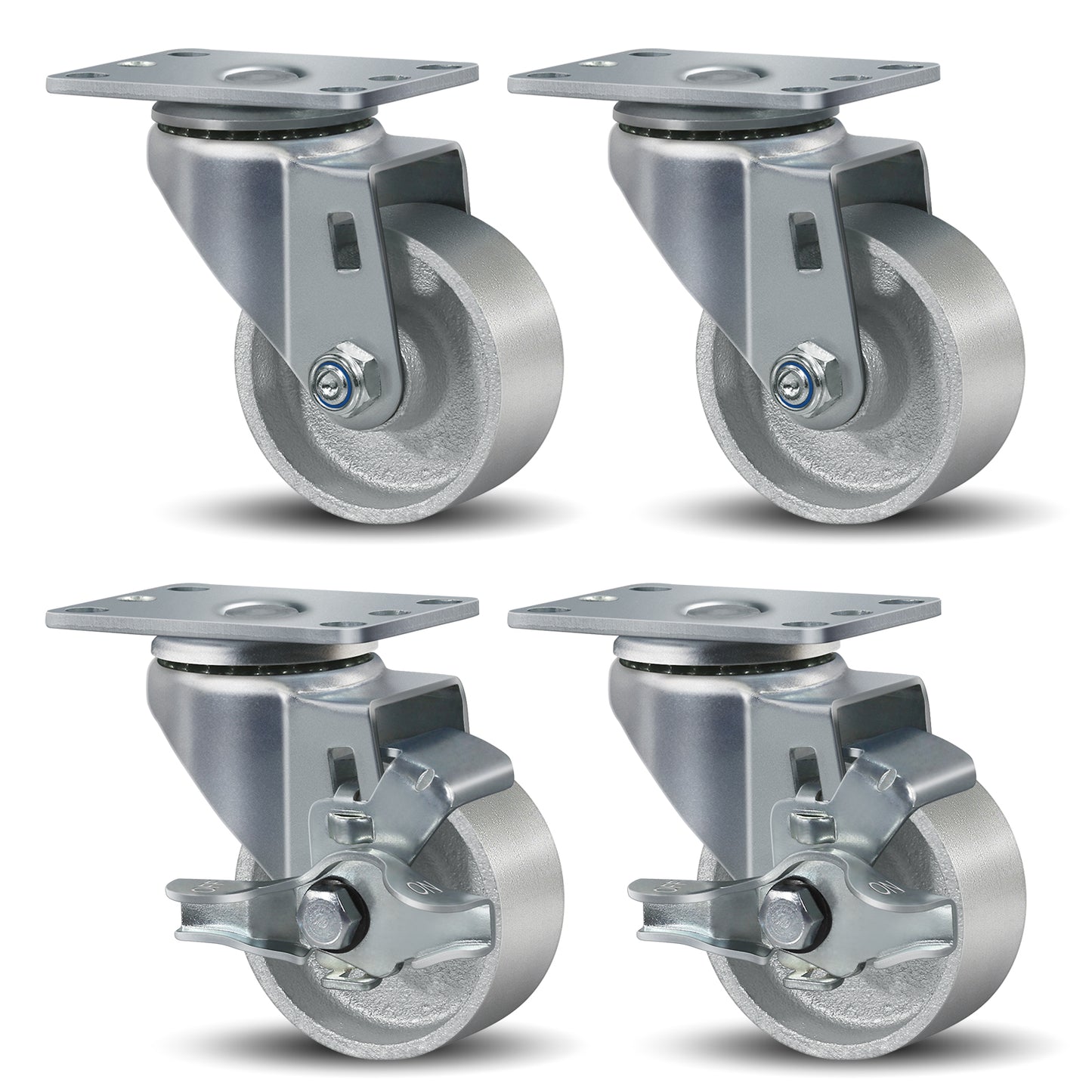 3-5" Caster Wheels Heavy Duty ，Swivel Casters Set of 4, Industrial Plate Casters, Semi Steel Cast Iron Wheels for Furniture,Workbench