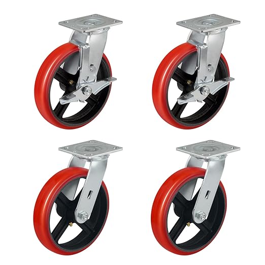 Polyurethane Crowned Tread Cast lron Swivel/Rigid/Brake Top Plate Caster w/ Roller Bearing