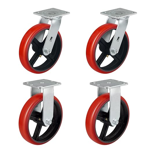 Polyurethane Crowned Tread Cast lron Swivel/Rigid/Brake Top Plate Caster w/ Roller Bearing