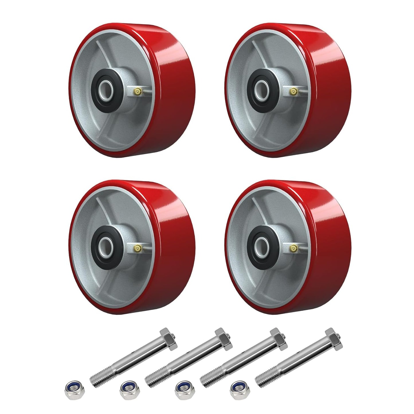 Polyurethane on Steel Wheel, 1/2" Bore - 800 lbs Capacity per Wheel, Heavy Duty Caster Wheel for Industrial/Commercial