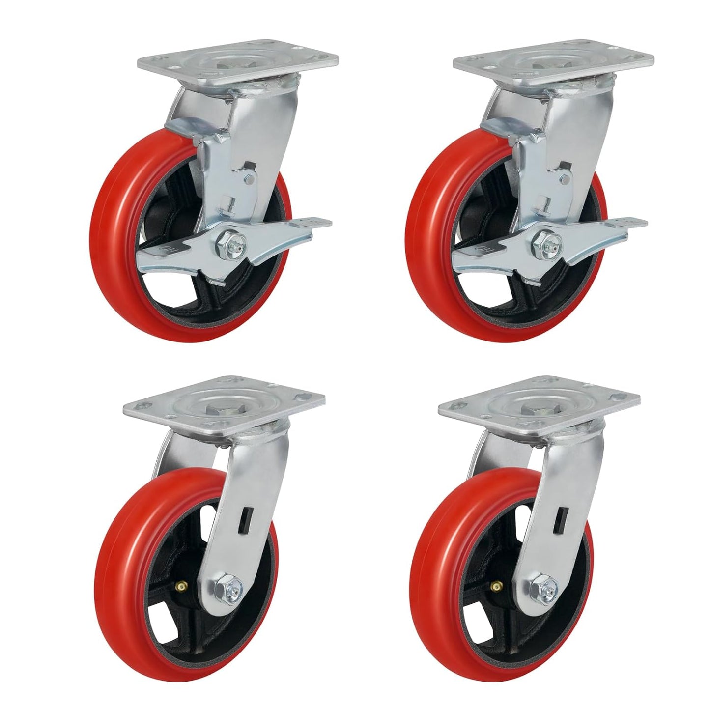 Polyurethane Crowned Tread Cast lron Swivel/Rigid/Brake Top Plate Caster w/ Roller Bearing