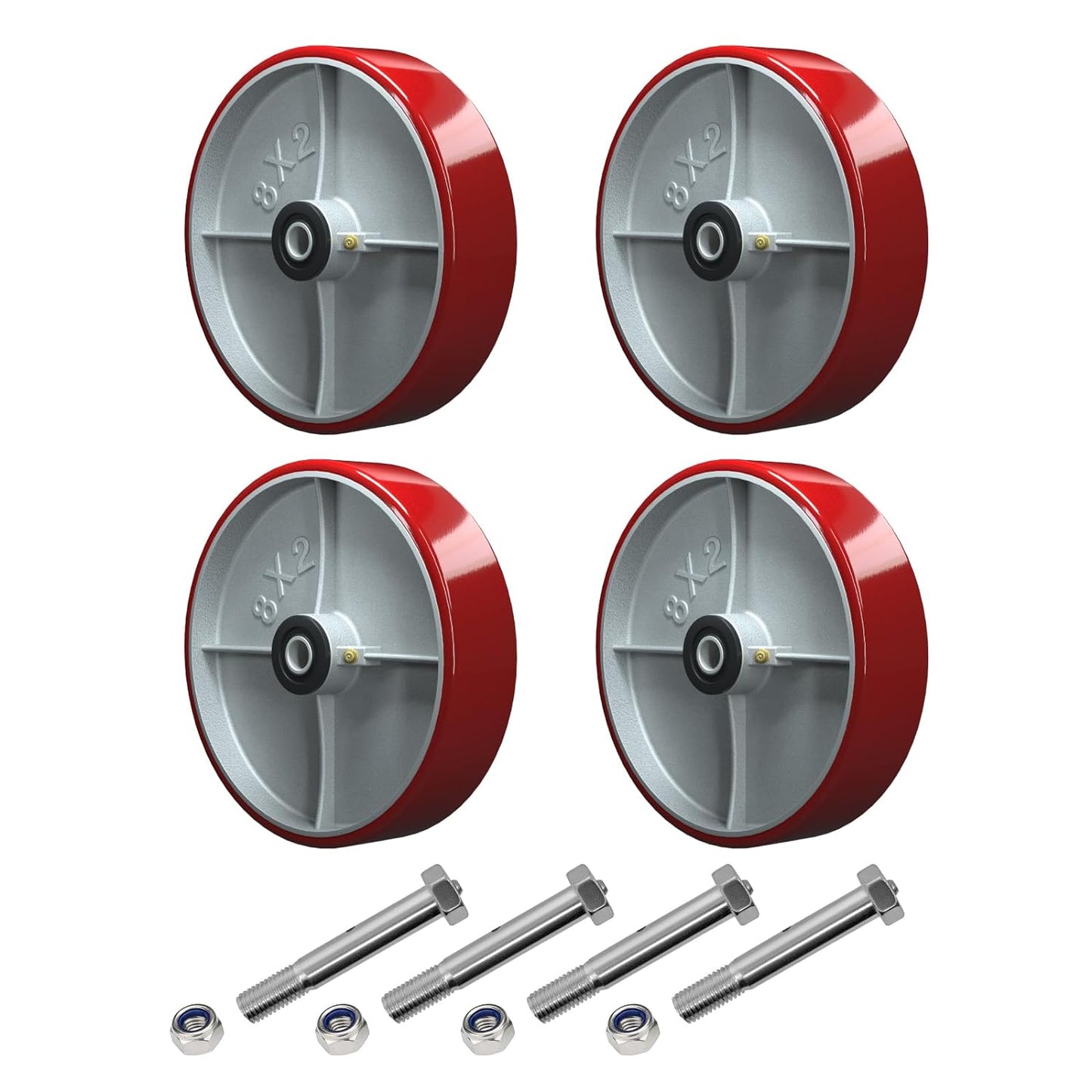 Polyurethane on Steel Wheel, 1/2" Bore - 800 lbs Capacity per Wheel, Heavy Duty Caster Wheel for Industrial/Commercial